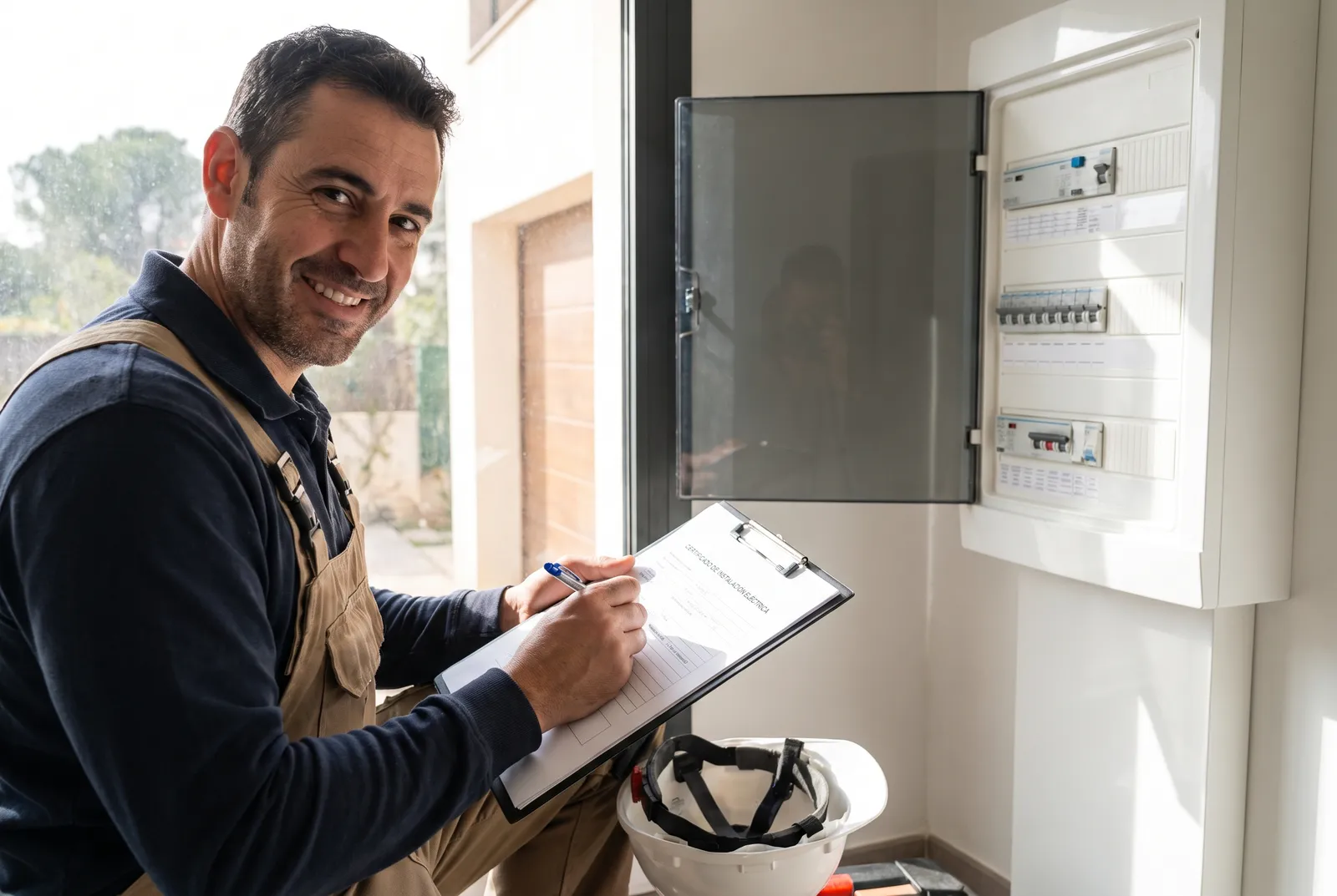 Electricista autorizado firmando un certificado de instalación eléctrica (CIE) en Sant Cugat