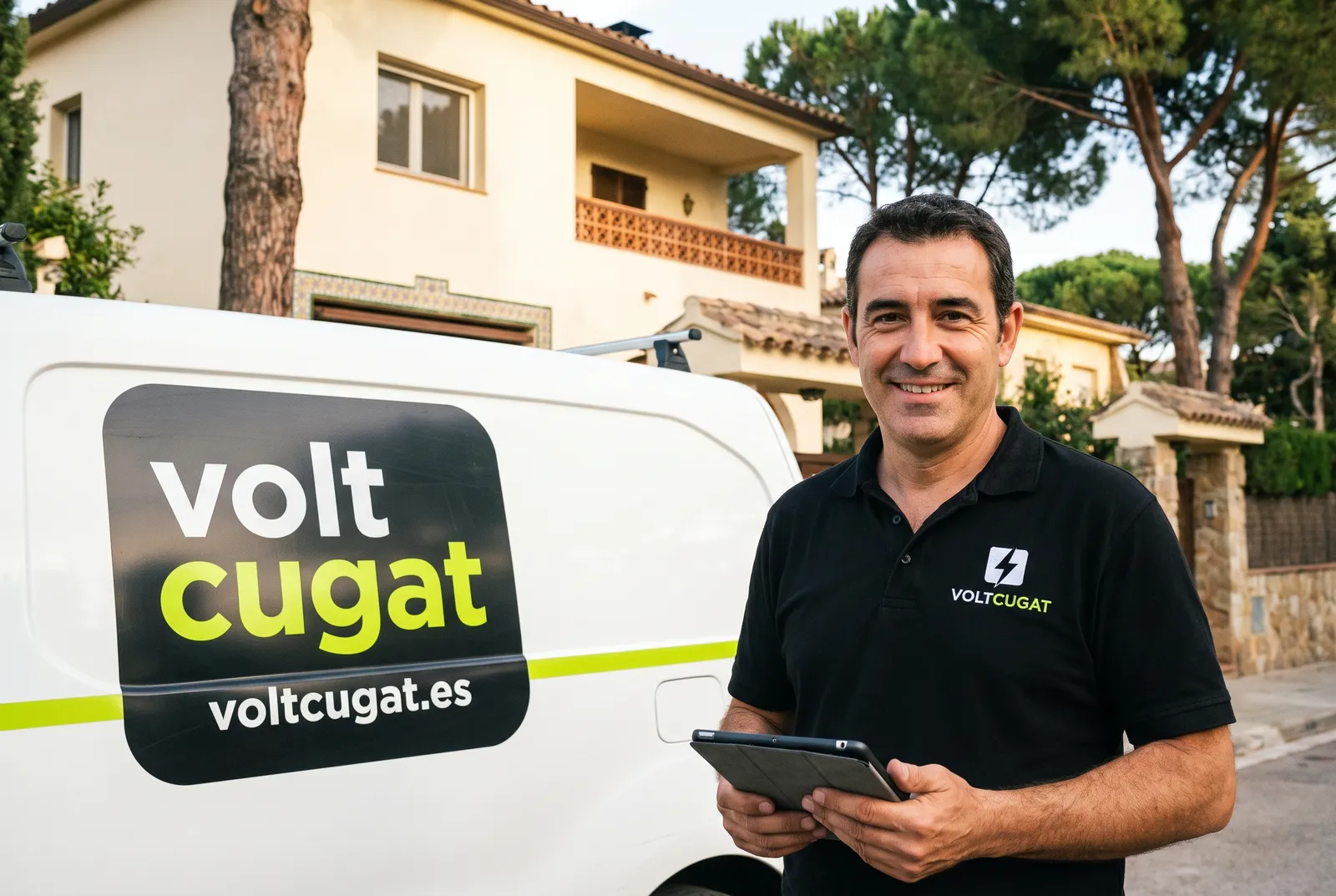 Electricista de Voltcugat delante de un chalet de Sant Cugat